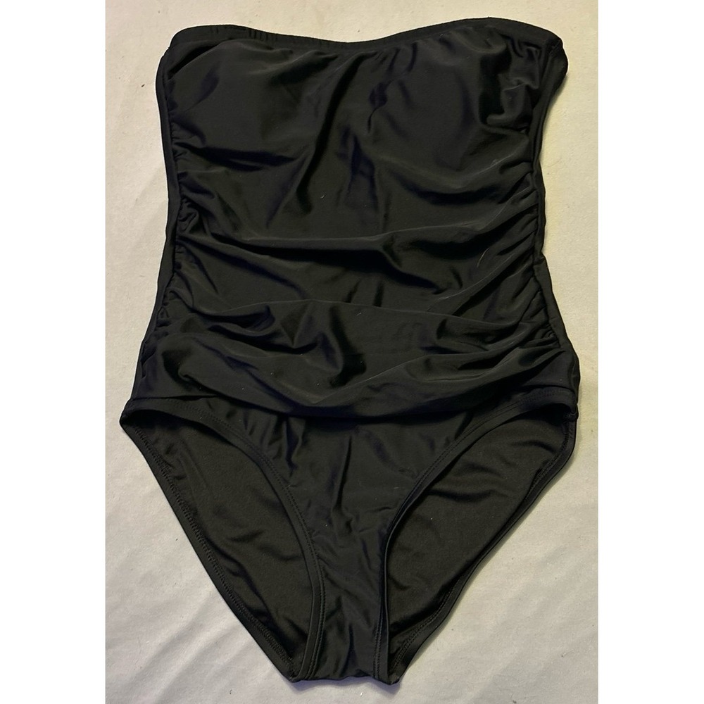 DKNY Women's Ruched Waist Slimming Strapless‎ Black One Piece Swimsuit, Small - Picture 1 of 6